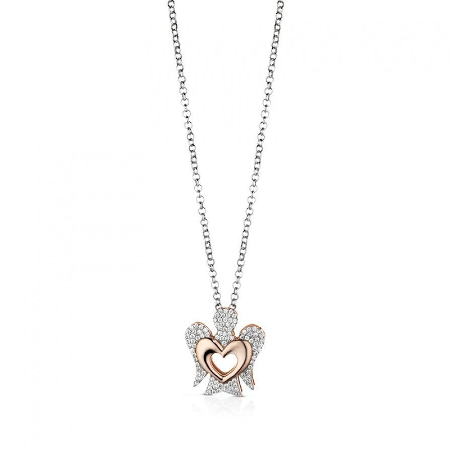 Collana Donna Argento 925 Roberto Giannotti Angelo Cuore Zirconi Rosè Bianco