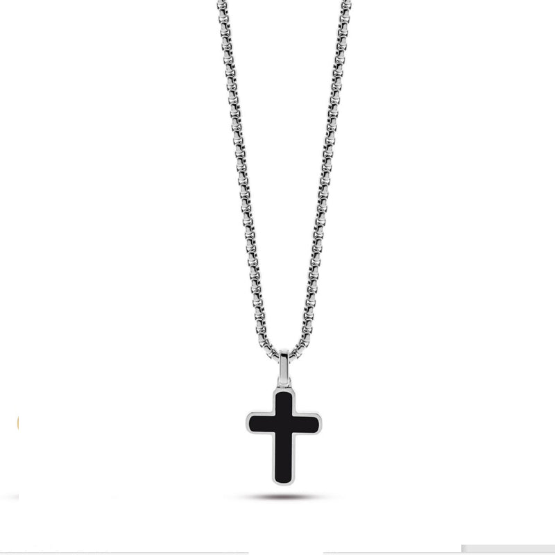 Collana Uomo Liu Jo Acciaio Croce Pietra Onice Nero MLJ427