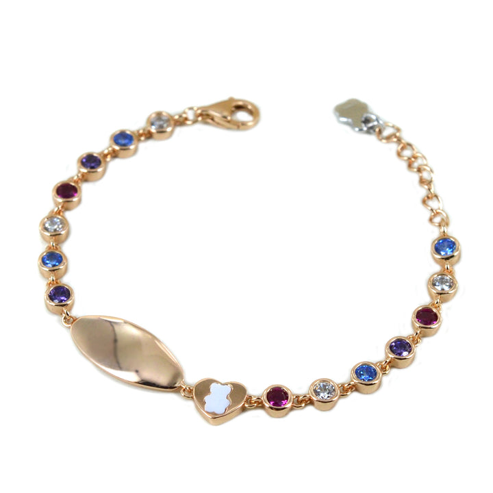 Bracciale Bambina Nanàn Argento rosè 925 Tennis Orsetto bianco Zirconi multicolor NAN0513