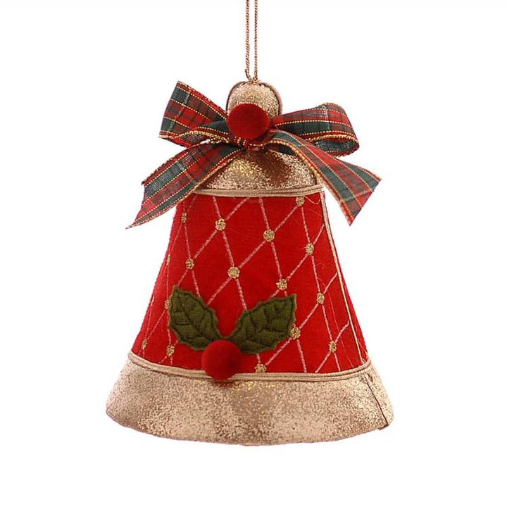 Campana Natalizia Vetur 15 cm Velluto Rosso Oro 16696