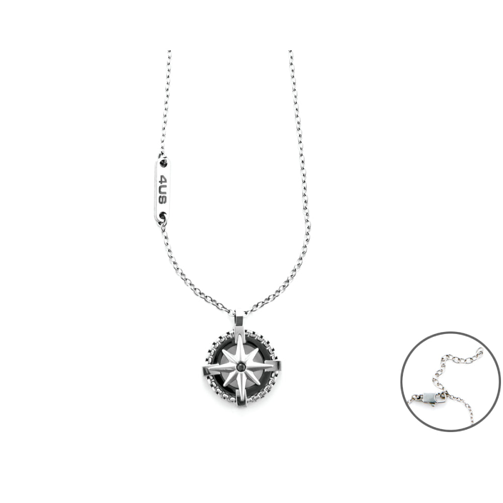 Collana Uomo 4US Cesare Paciotti Acciaio Targhetta Rosa Dei Venti Nera 4UCL5953
