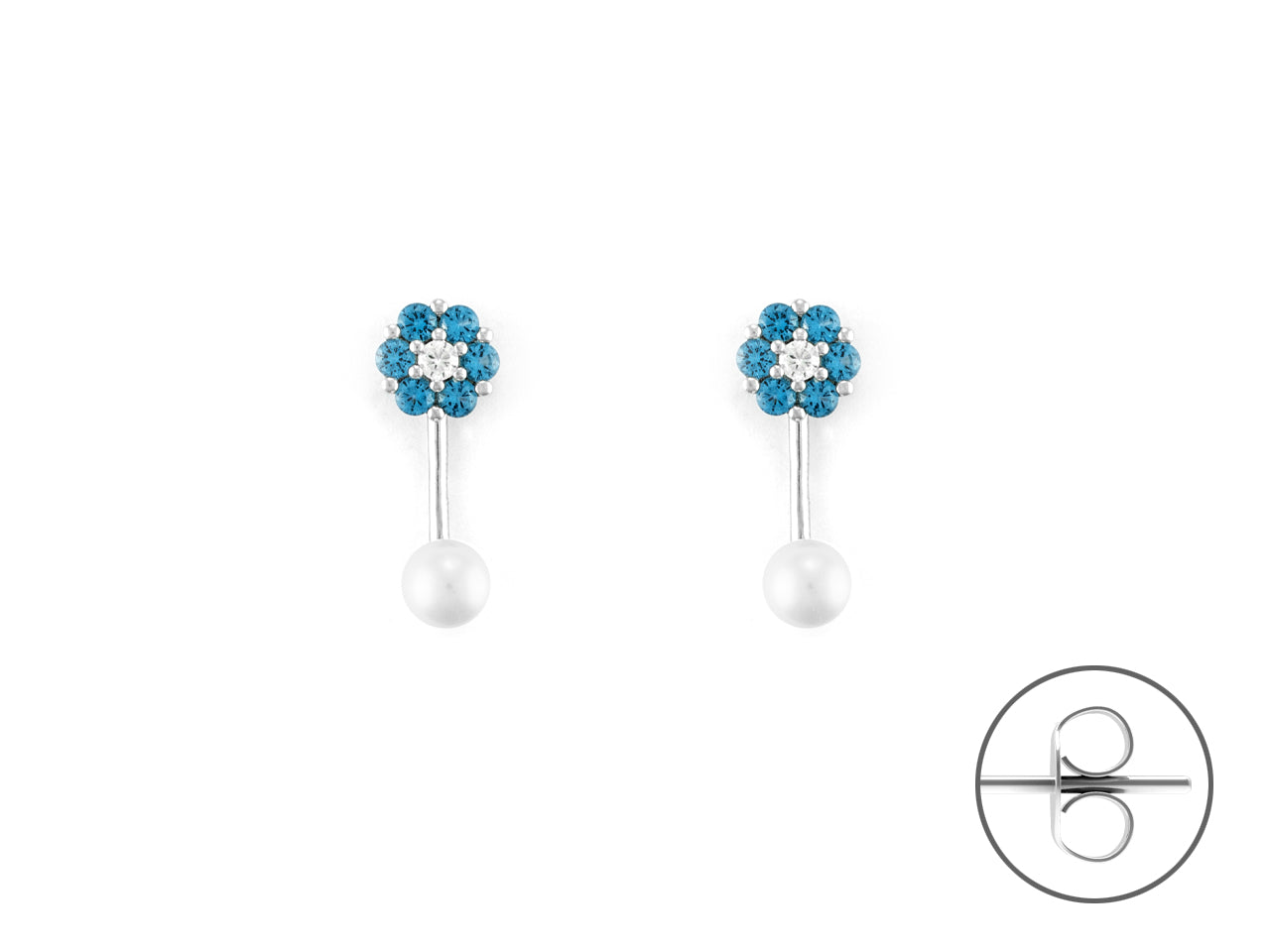 Orecchini Donna Argento 925 4US Cesare Paciotti perla e Zirconi  azzurri 4UOR6579W