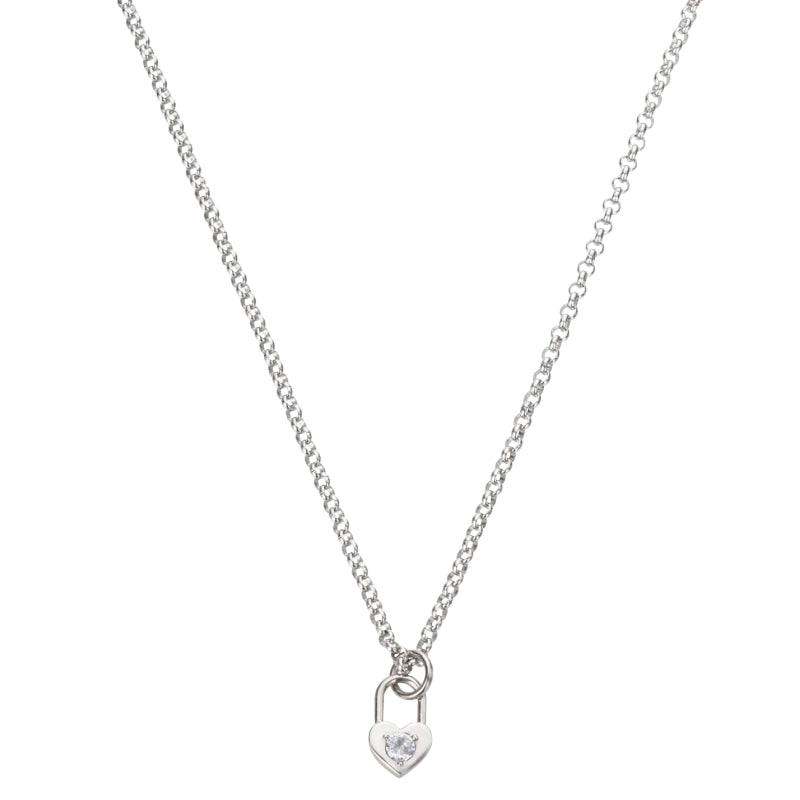 Collana Donna Liu Jo Acciaio Maglia Anelli Cuore Lucchetto Zircone Bianco LJ2134