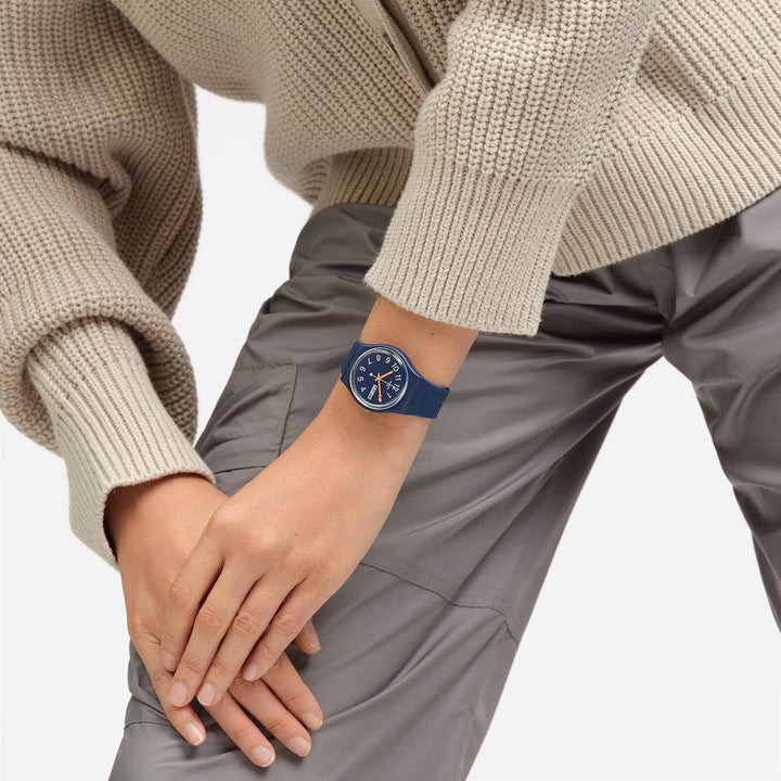 Orologio Unisex Swatch Trendy Lines At Night Quarzo Doppia Data Blu SO28I700