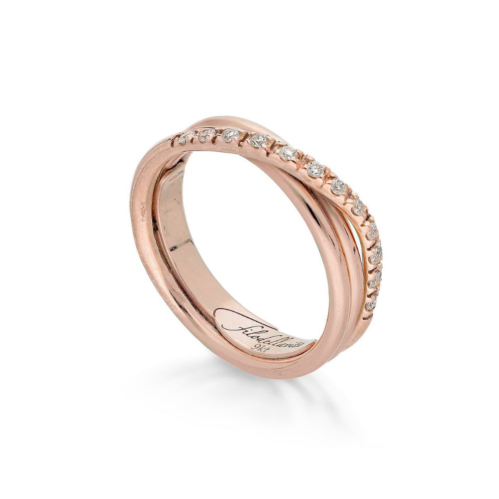 Anello Filo Della Vita Classic 3 Fili Oro Rosa 9kt 12 Diamanti Bianchi Misura 15 AN8RBT