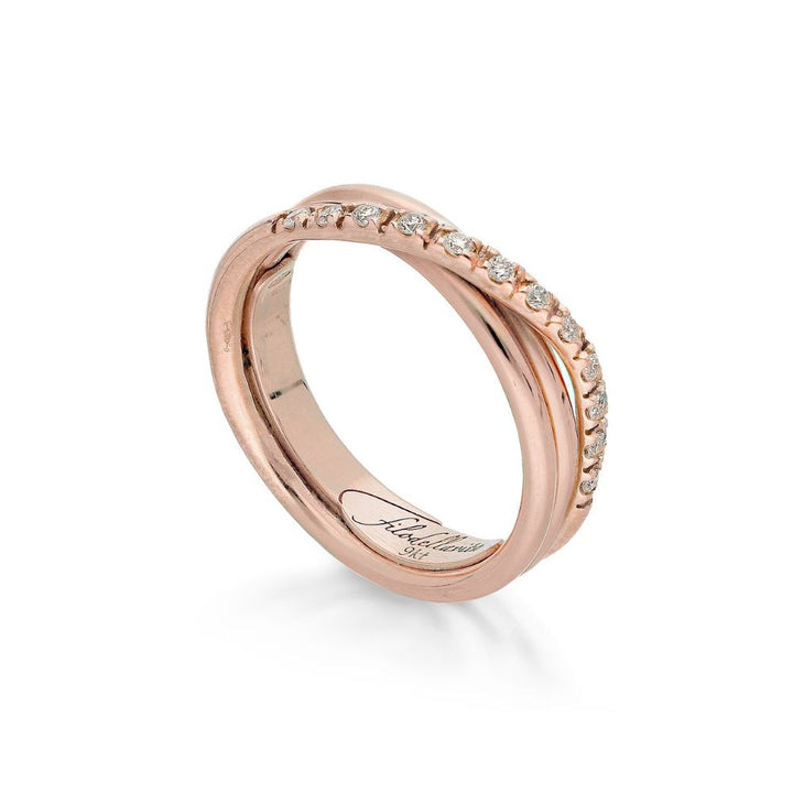Anello Filo Della Vita Classic 3 Fili Oro Rosa 9kt 12 Diamanti Bianchi Misura 15 AN8RBT
