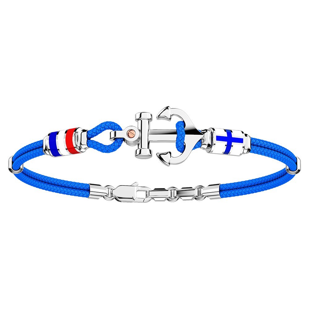 Bracciale Uomo Zancan Argento 925 Kevlar Azzurro Smalto Bandiere Ancora EXB621-R-AZ