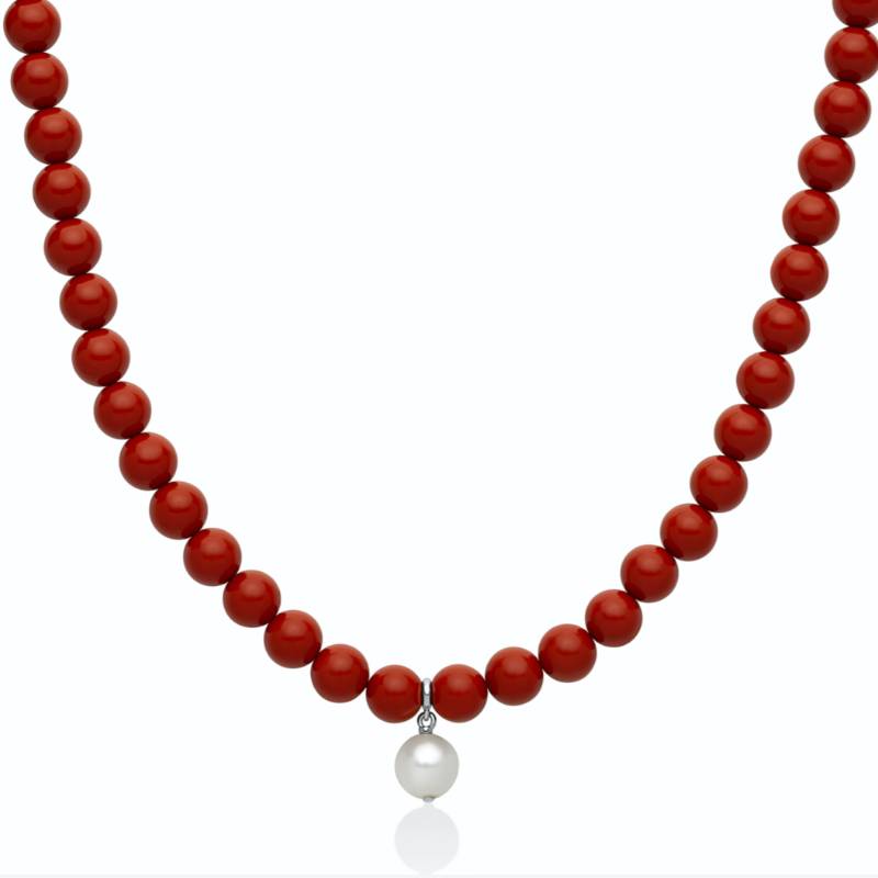 Collana Donna Miluna Argento 925 Terra E Mare Perla Bianca Corallo Rosso PCL6778