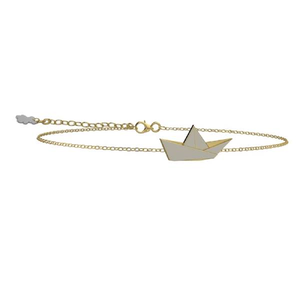 Bracciale Bambino Nanàn Argento 925 Dorato Origami Barchetta Bianca NAN0702