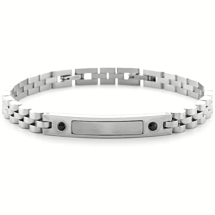 Bracciale Uomo 4US Cesare Paciotti Acciaio Targhetta Semirigida Zirconi Neri 4UBR6174