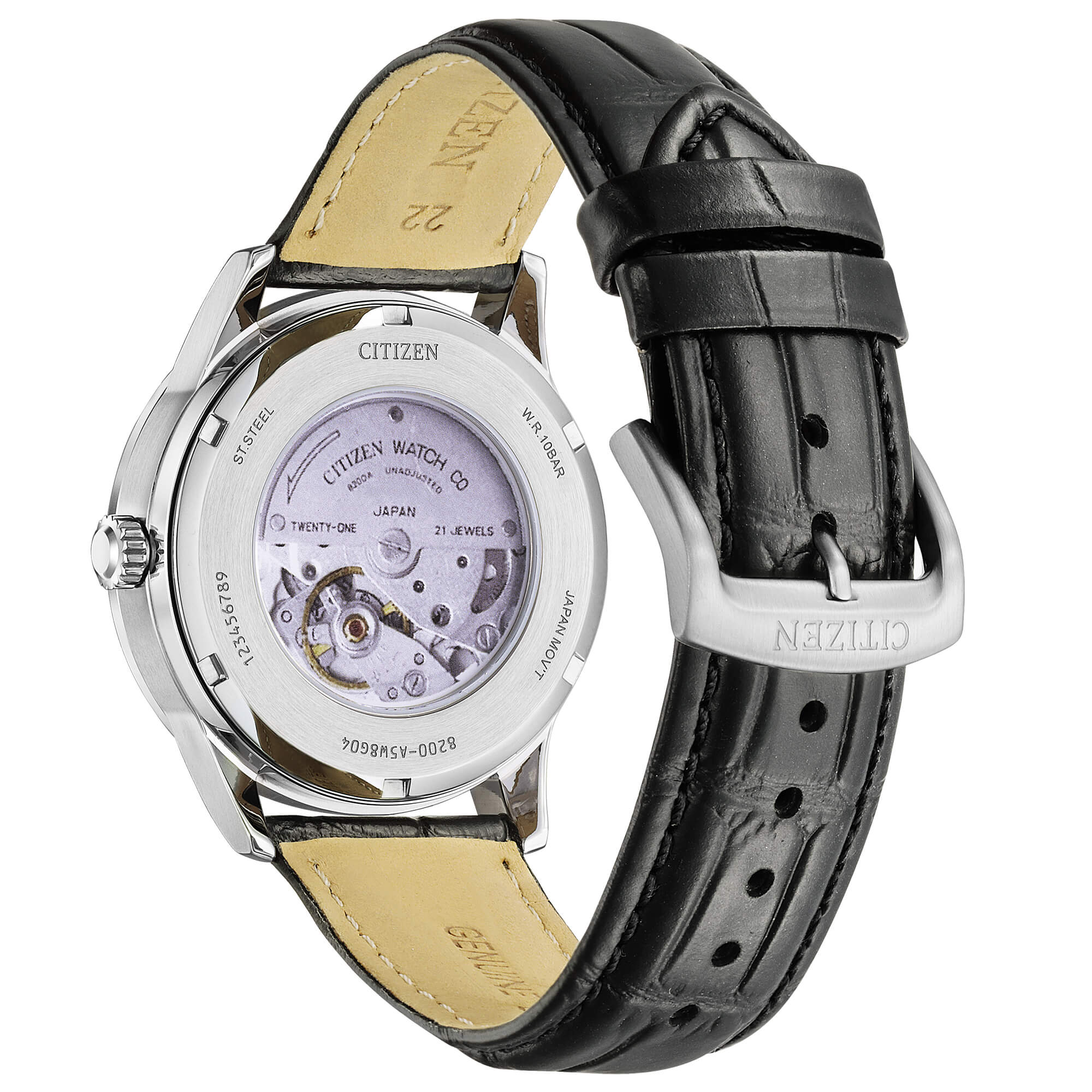 Orologio Uomo Citizen Automatico Grigio Doppia Data Acciaio Pelle Nero NH8400-10A