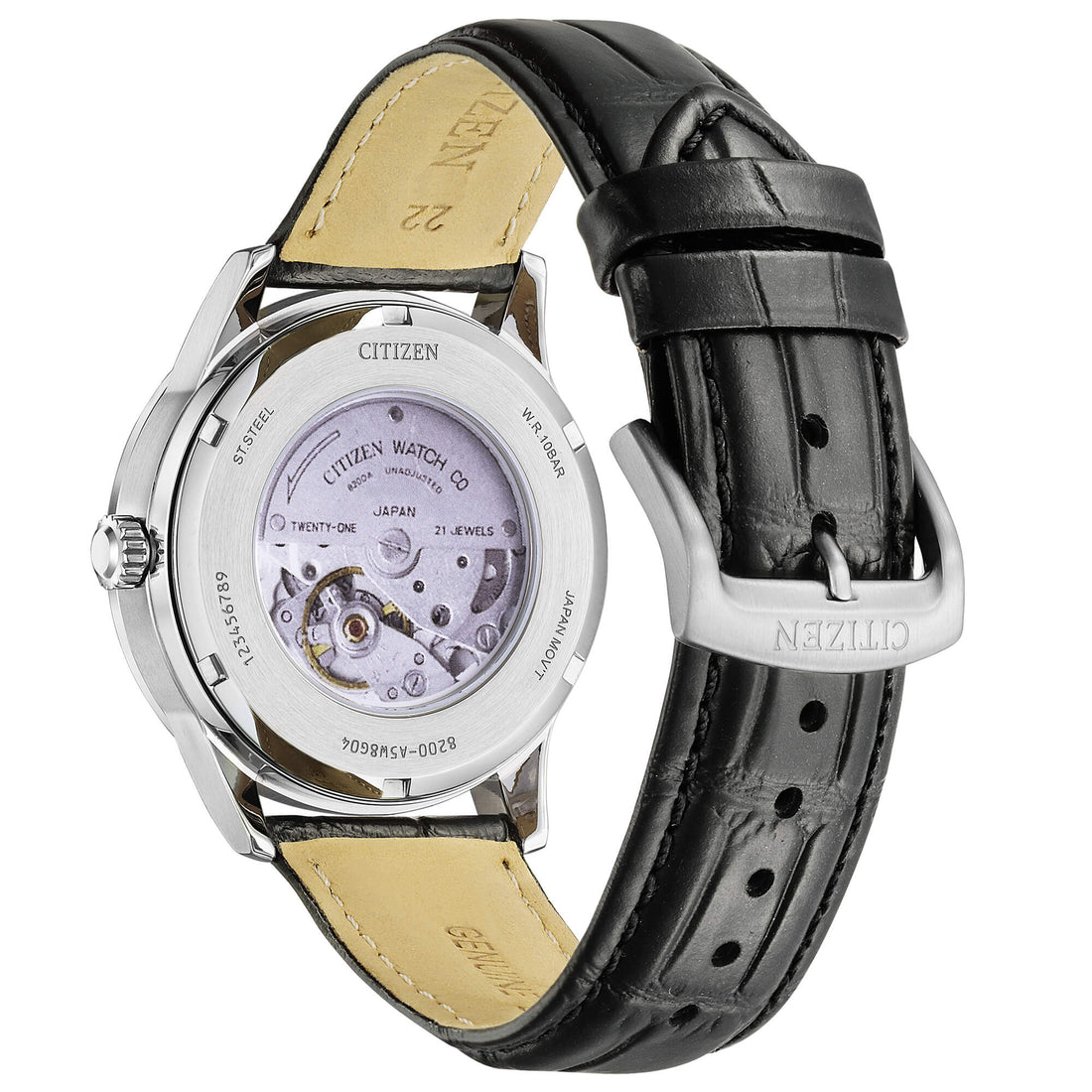 Orologio Uomo Citizen Automatico Grigio Doppia Data Acciaio Pelle Nero NH8400-10A