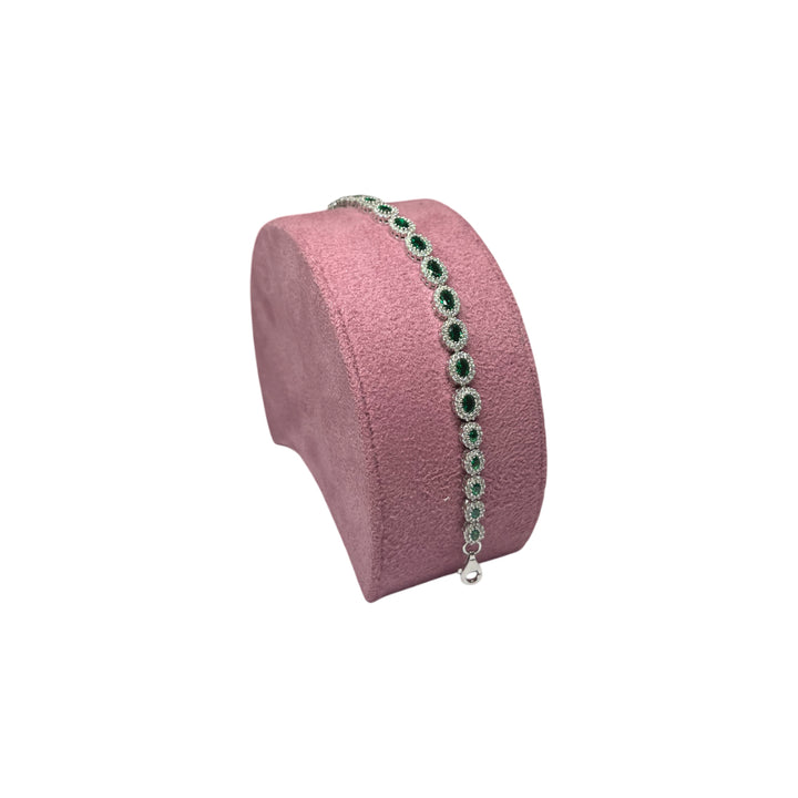 Bracciale Unisex Re Mida Tennis Argento Zirconi Bianchi Verdi Ovali Tennis-13