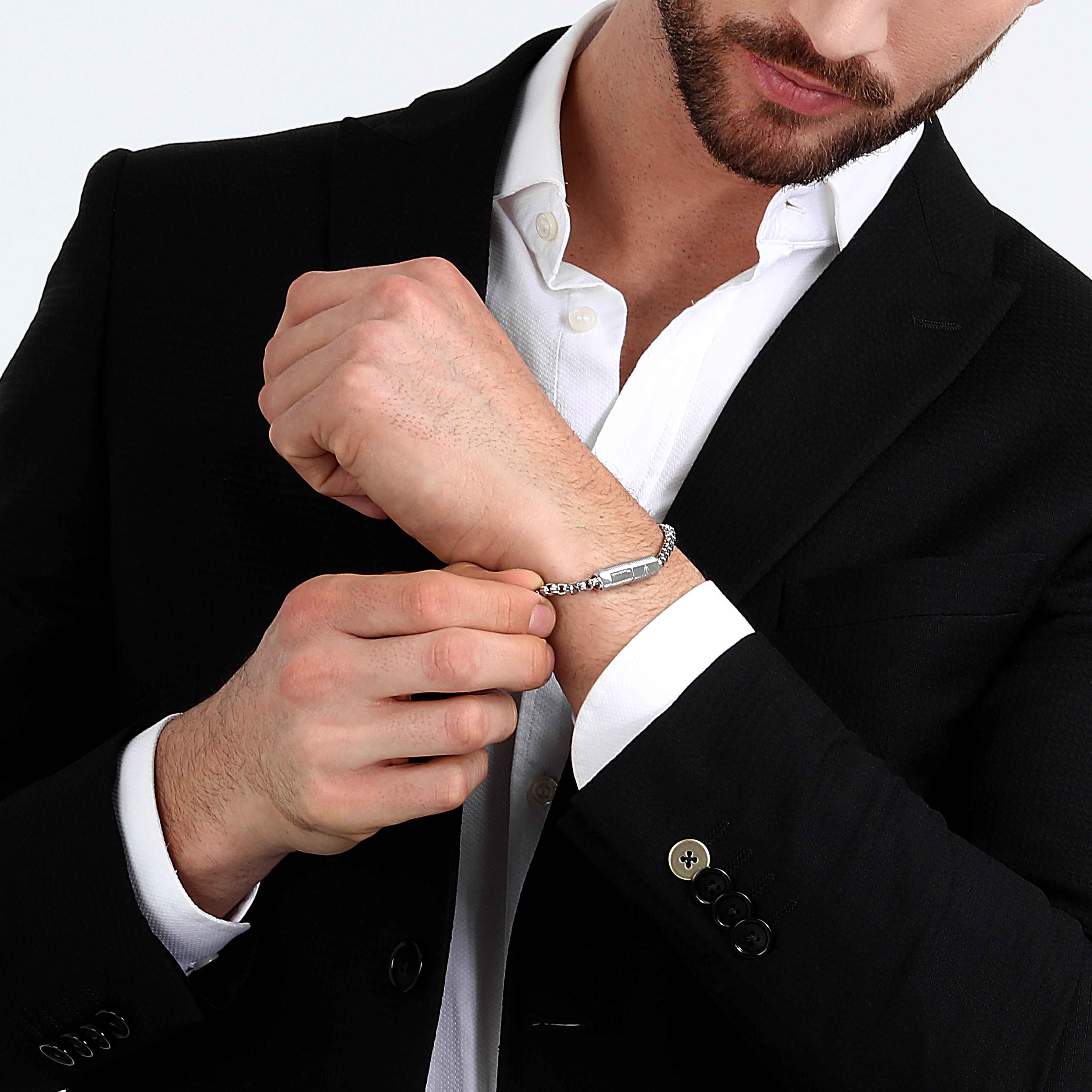 Bracciale Uomo Maserati Acciaio Lucido Catena Logo Sfaccettato Calamita JM223ATK22