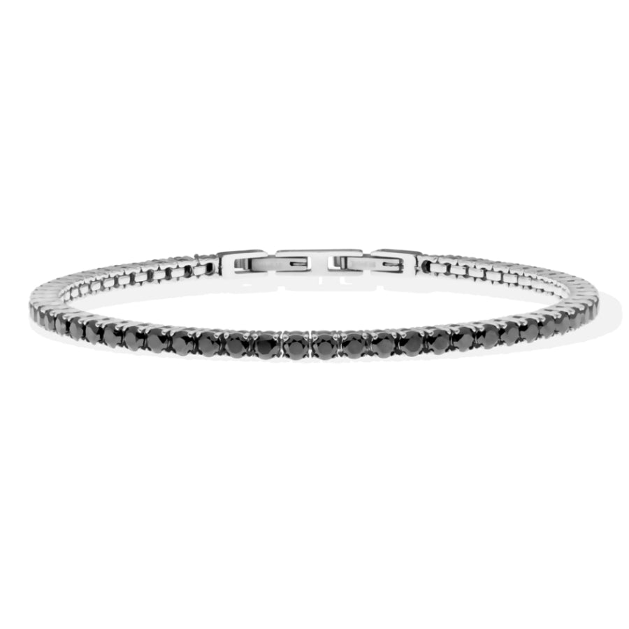 Bracciale Uomo Liu Jo Tennis Zirconi Neri 3 MM Acciaio Lucido MLJ555
