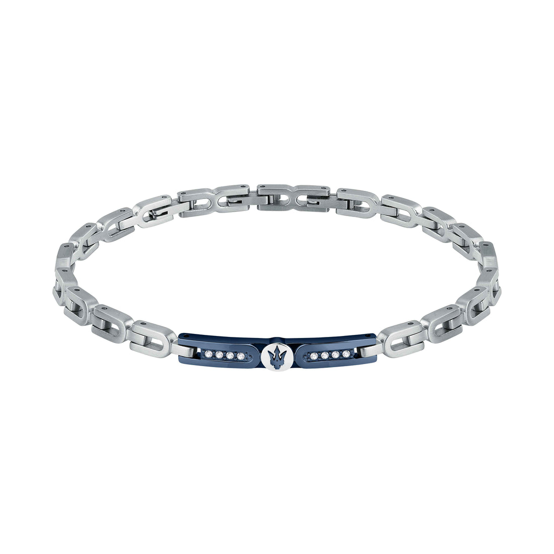 Bracciale Uomo Maserati Acciaio Targhetta Zirconi Bianchi Logo Blu JM423AVD27