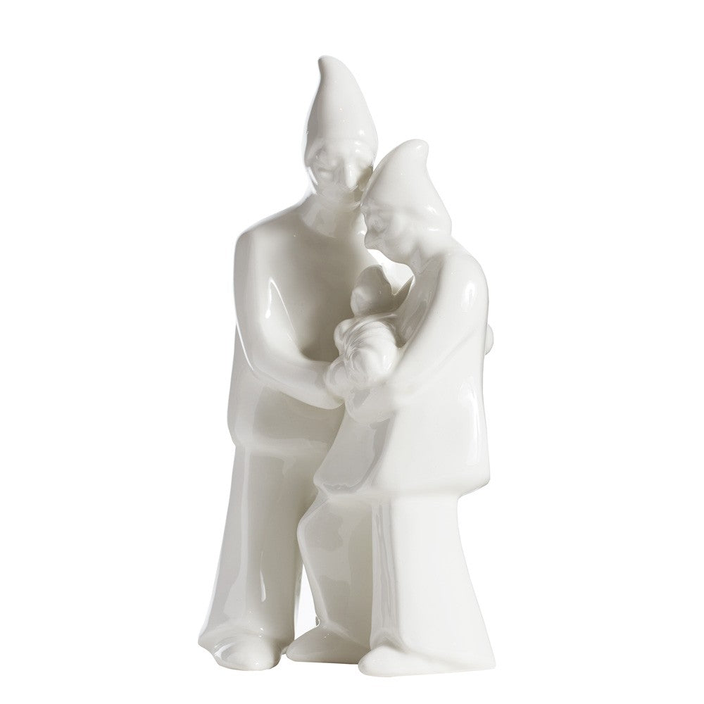 Scultura Pulcinella Novus Famiglia Ceramica Bianca Macrì TE075