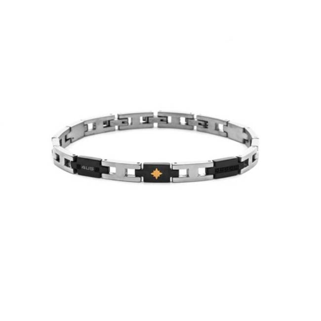 Bracciale Uomo 4US Cesare Paciotti Acciaio Nero Rosa Dei Venti Oro 18 Ct Spinelli Neri 4UBR8789