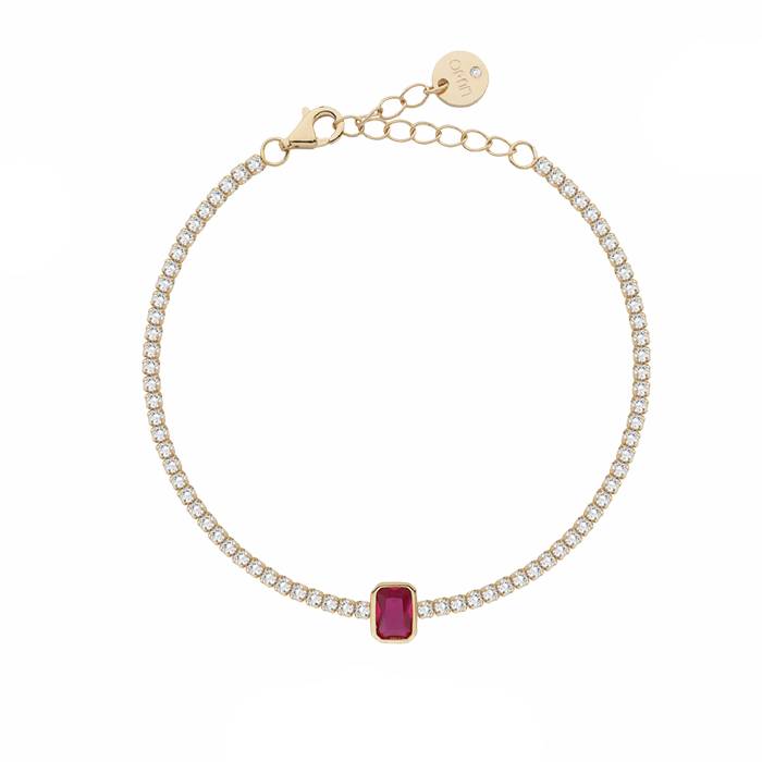 Bracciale Donna Liu Jo Argento 925 Dorato Tennis Zircone Rosso ALJ351