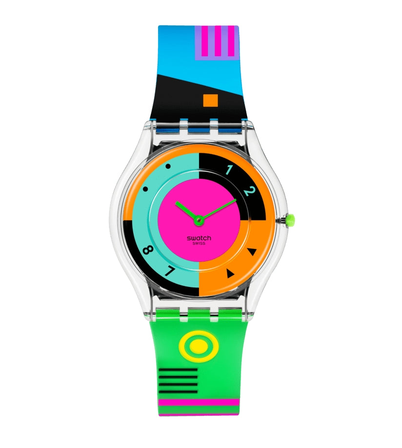 Orologio Donna Bambina Swatch Neon Hot Racer 1980 Skin SS08K119