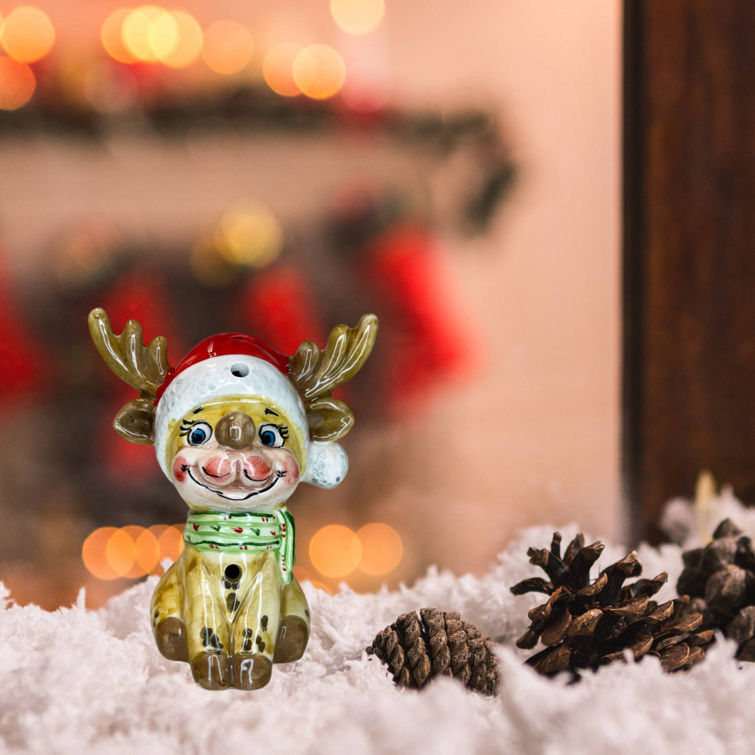 Renna Piccola Capodimonte Led Sciarpa Verde 13cm CAP39