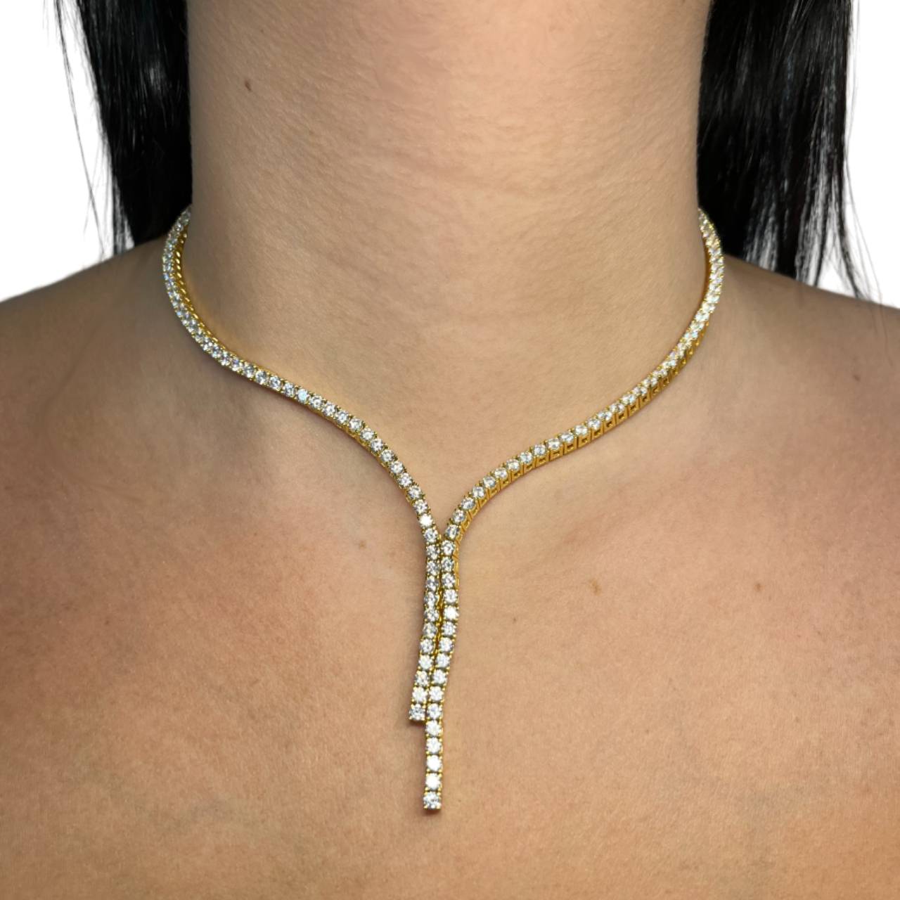 Collana Donna Re Mida Tennis Argento Dorato Zirconi Bianchi Girocollo Pendente