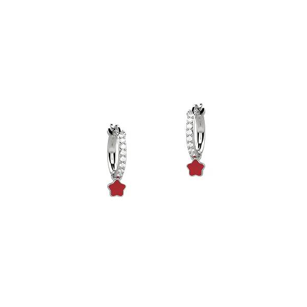 Orecchini Bambina Nanàn Argento 925 Cerchio Stellina Rossa Zirconi NAN0364