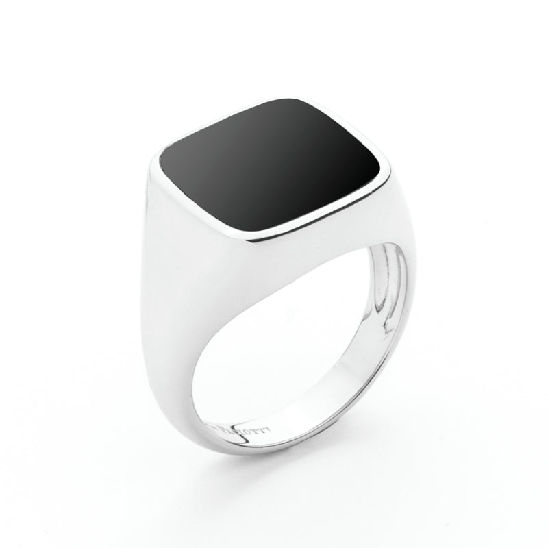 Anello Uomo Cesare Paciotti Argento 925 Squadrato Pietra Onice Nero JPAN2267B/22