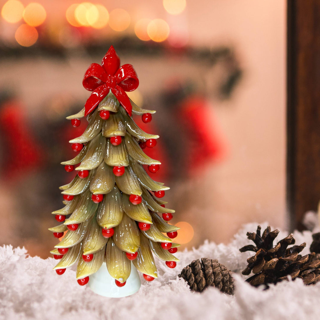 Albero di Natale Capodimonte Ocra Fiocco Rosso 36cm CAP20