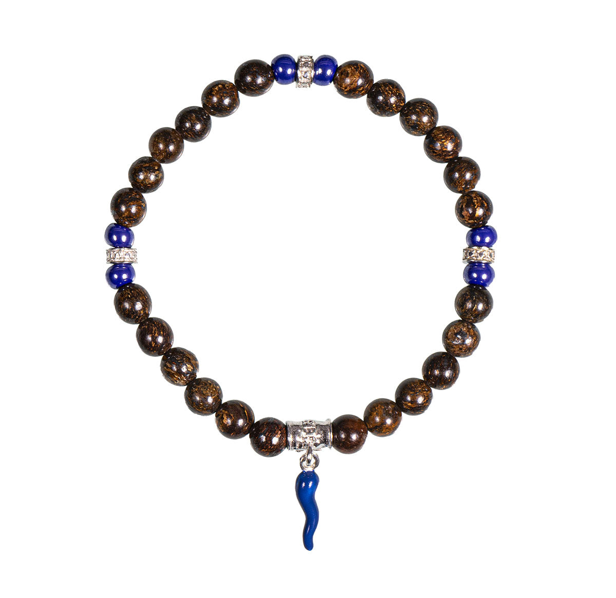 Bracciale Unisex Gerba Argento 925 Pietra Naturale Occhio Di Tigre Corno Blu HORN11