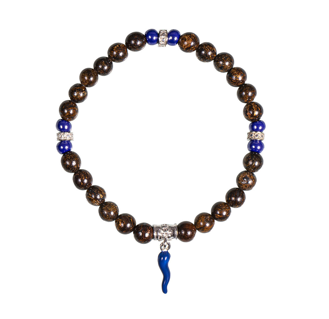 Bracciale Unisex Gerba Argento 925 Pietra Naturale Occhio Di Tigre Corno Blu HORN11