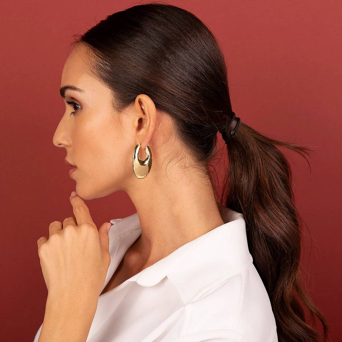 Orecchini Donna Etrusca Bronzo Dorato Cerchi Martellati Lucidi WSET00520.YG