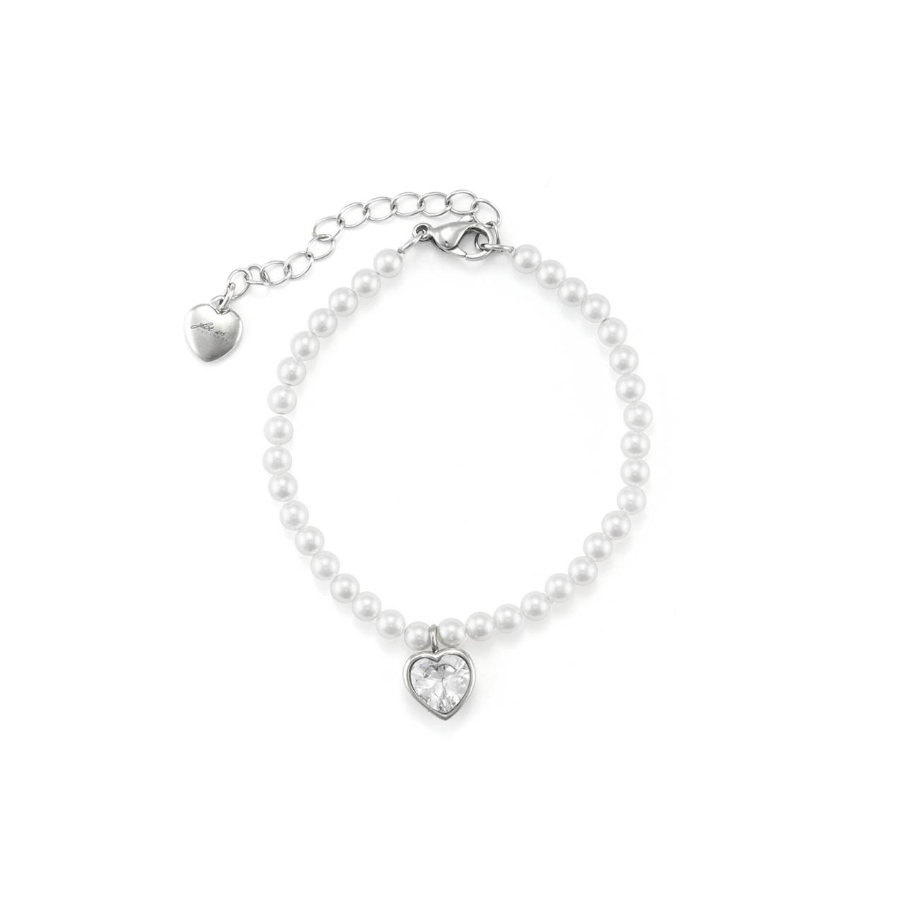 Bracciale Donna 4US Cesare Paciotti Acciaio Perle 4 MM Cuore Zircone 4UBR7129W