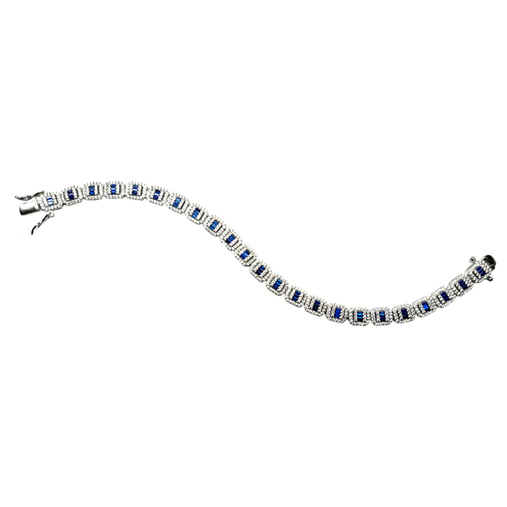 Bracciale Unisex Re Mida Tennis Baguette Blu Argento Zirconi Bianchi Tennis-24
