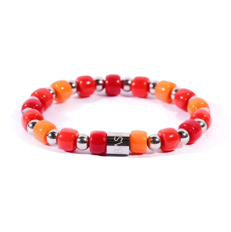 Bracciale Uomo Ivan Basile Elastico Acciaio Pietra Ceramica Rossa Arancione LV_12-M