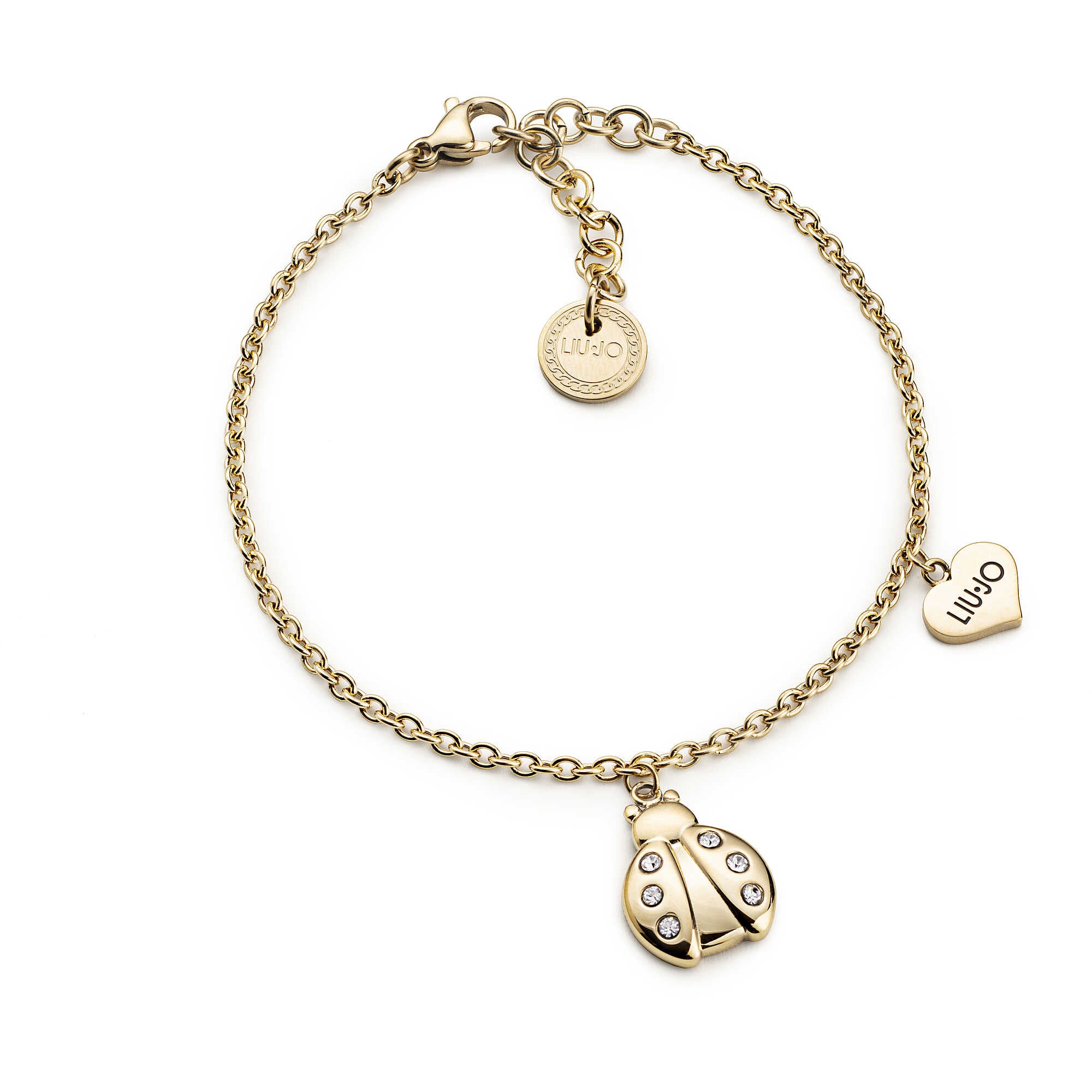 Bracciale Donna Liu Jo Acciaio Dorato Catena Coccinella Zirconi Targhetta LJ1893
