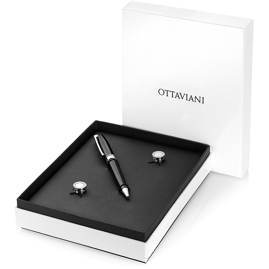 Penna E Copribottoni Ottaviani In Zinco Rodiato Colore Argento E Nero 54242