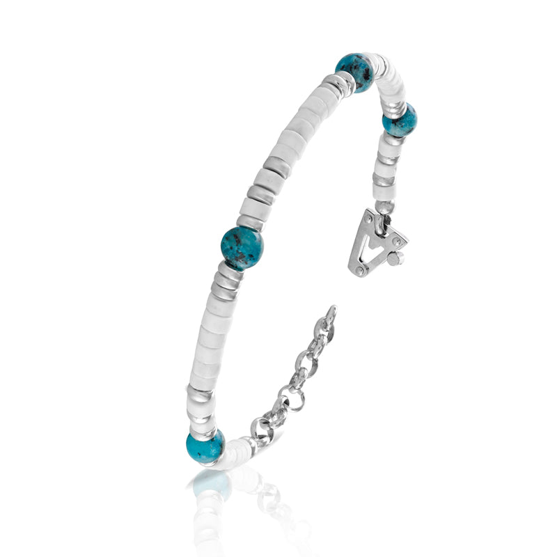 Bracciale in argento 925% aulite, labradorite e sulla chiusura diamante nero ct 0,01