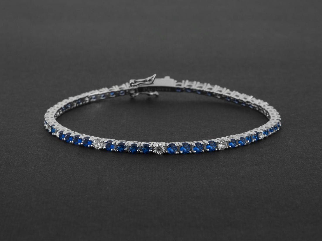 Bracciale Uomo Cesare Paciotti Tennis Argento 925 Zirconi Bianchi Blu JPBR2477B/21