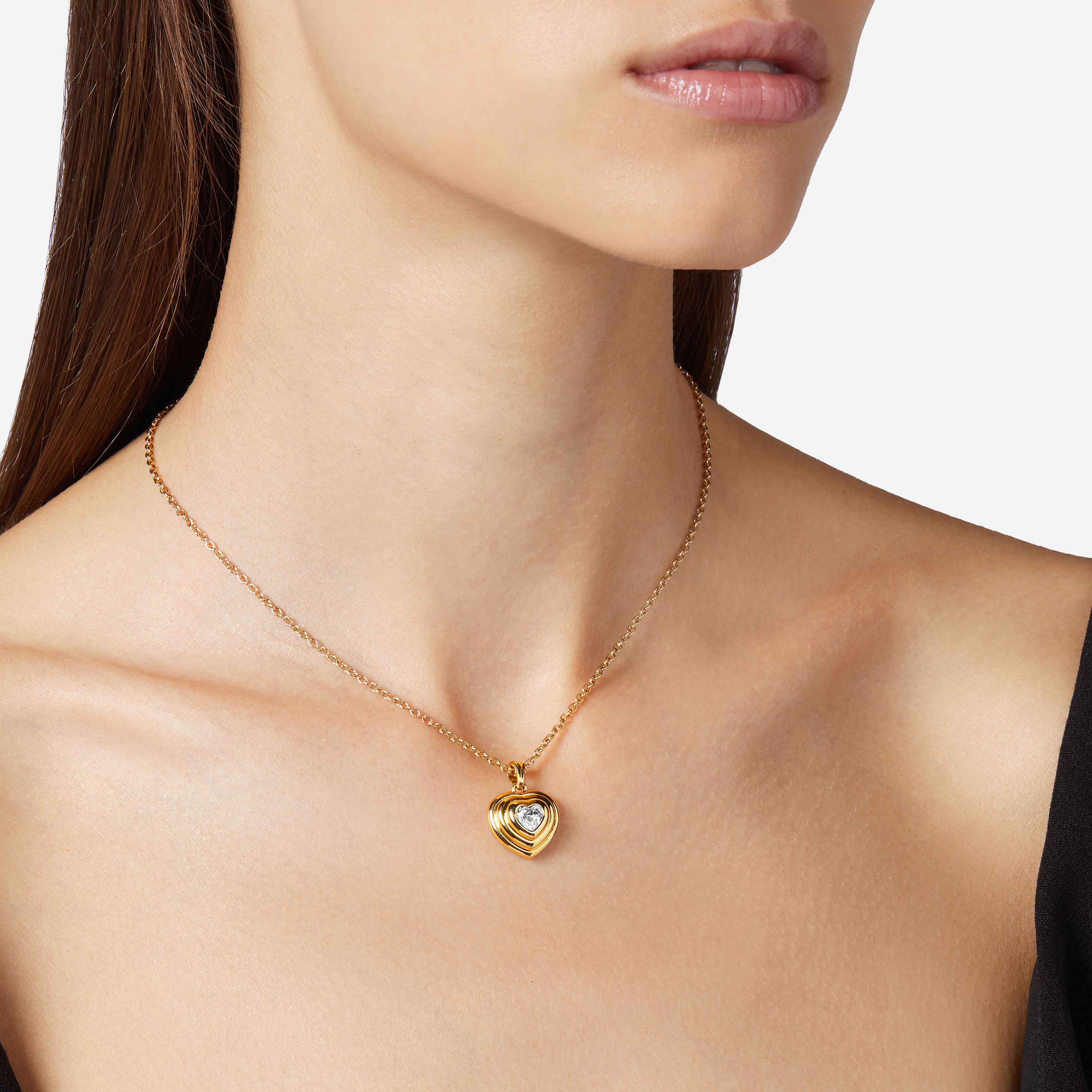 Collana Donna Chiara Ferragni Acciaio Dorato Cuore Lavorato Zircone J19AXP01