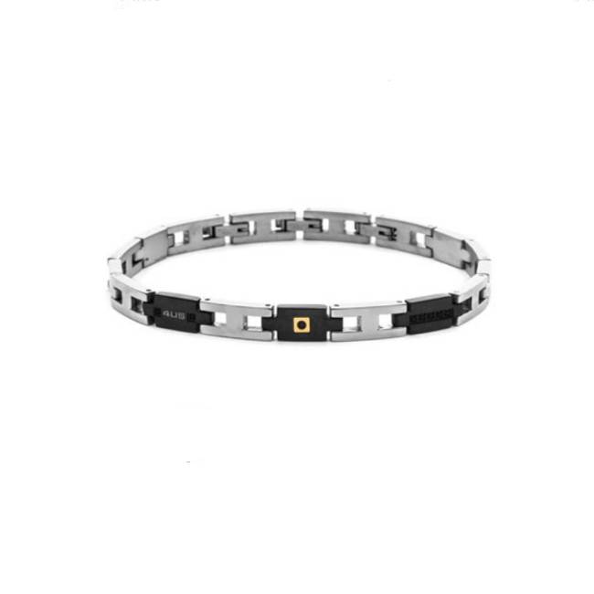 Bracciale Uomo 4US Cesare Paciotti Acciaio Nero Quadrato Oro 18 Ct Spinelli Neri 4UBR8788