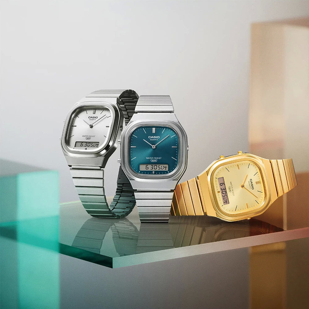 Orologio Unisex Casio Vintage Acciaio Quarzo Ana-Digi AQ-240EG-9AEF