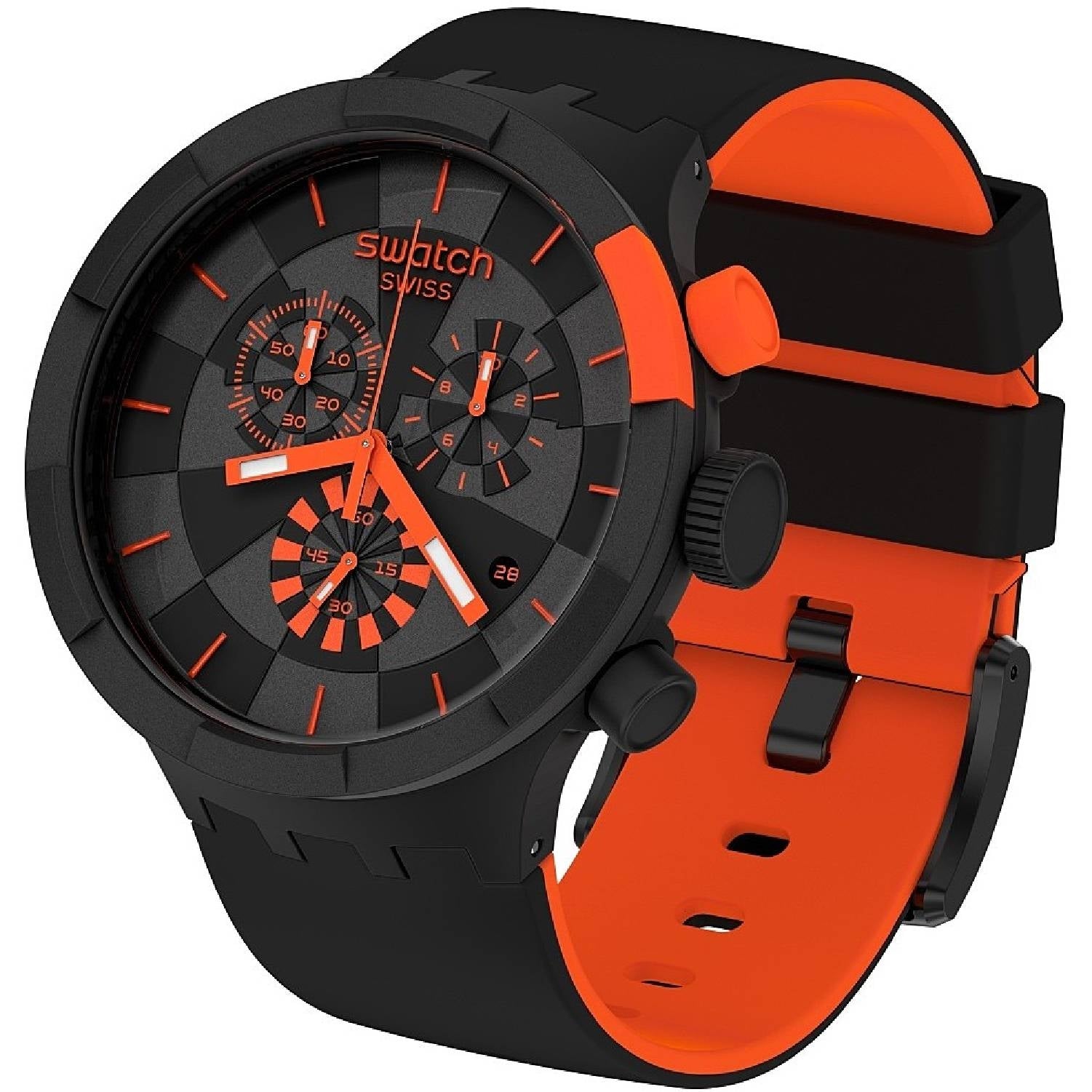 Orologio Uomo Silicone Gomma Swatch Quarzo Big Bold Cronografo Nero SB02B402