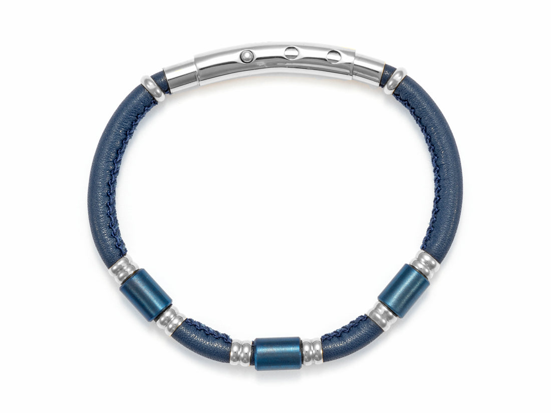 Bracciale Uomo 4US Cesare Paciotti Acciaio Cordura Placca Cilindro Blu 4UBR5653