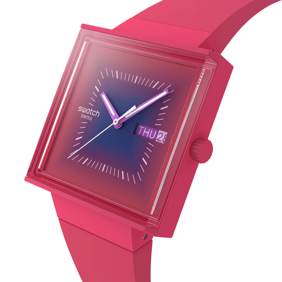 Orologio Unisex Swatch What IF SQUARELY BERRY Cassa Quadrata Rosa SO34R700