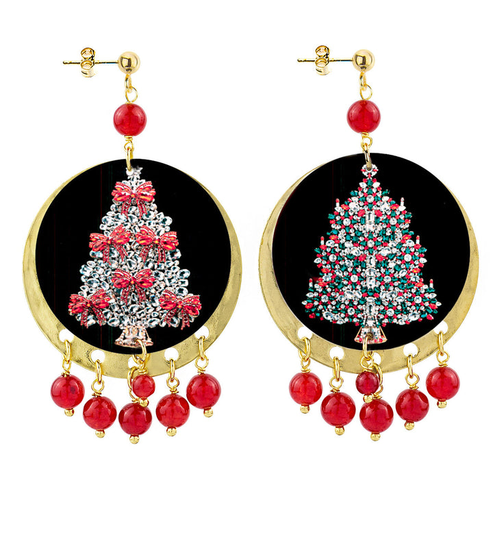 Orecchini Donna Lebole Circle Piccolo Albero Di Natale Pietra Rossa MT.DG/OR.21