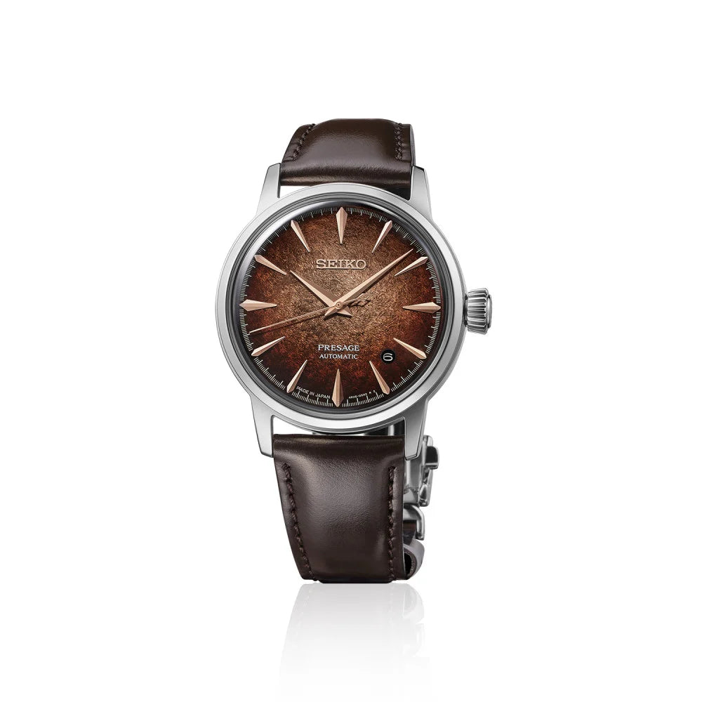 Orologio Uomo Seiko Presage Marrone Whiskey Mist Cocktail Time Pelle HCB003J1