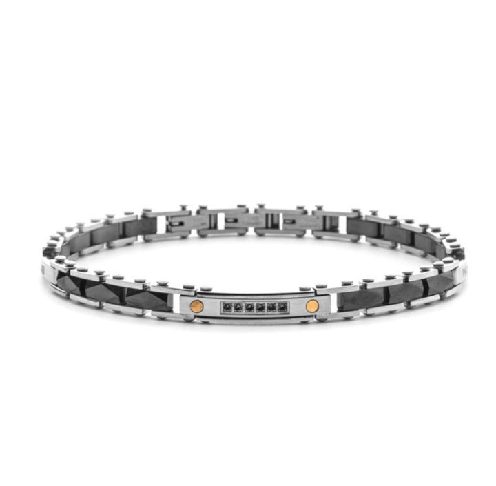 Bracciale Uomo 4US Cesare Paciotti Acciaio e ceramica Dettaglio Oro 18kt Spinelli Neri 4UBR8273