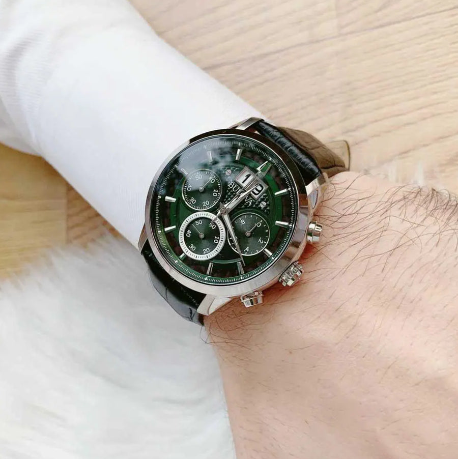 Orologio Uomo Bulova Quarzo Cronografo Sutton Big-Date Acciaio Pelle Nero 96B310