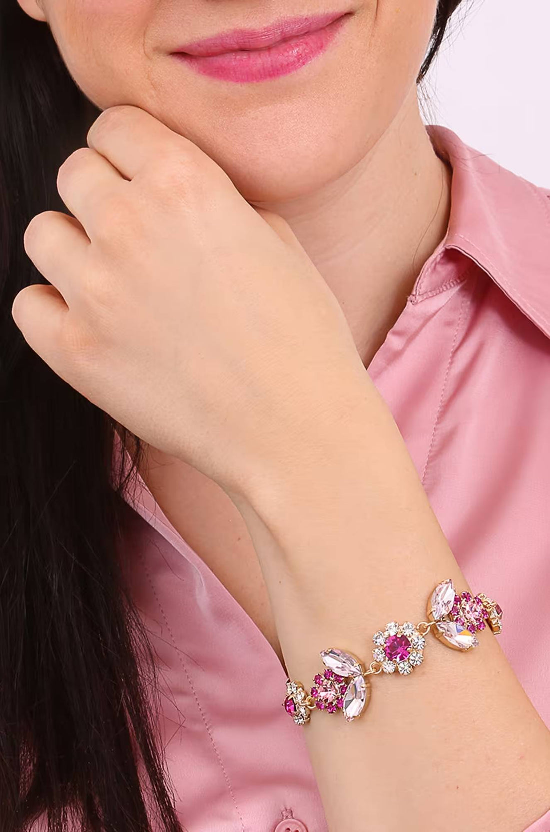 Bracciale Donna Ottaviani Bronzo Dorato Fiori Zirconi Bianchi Rosa 500646B